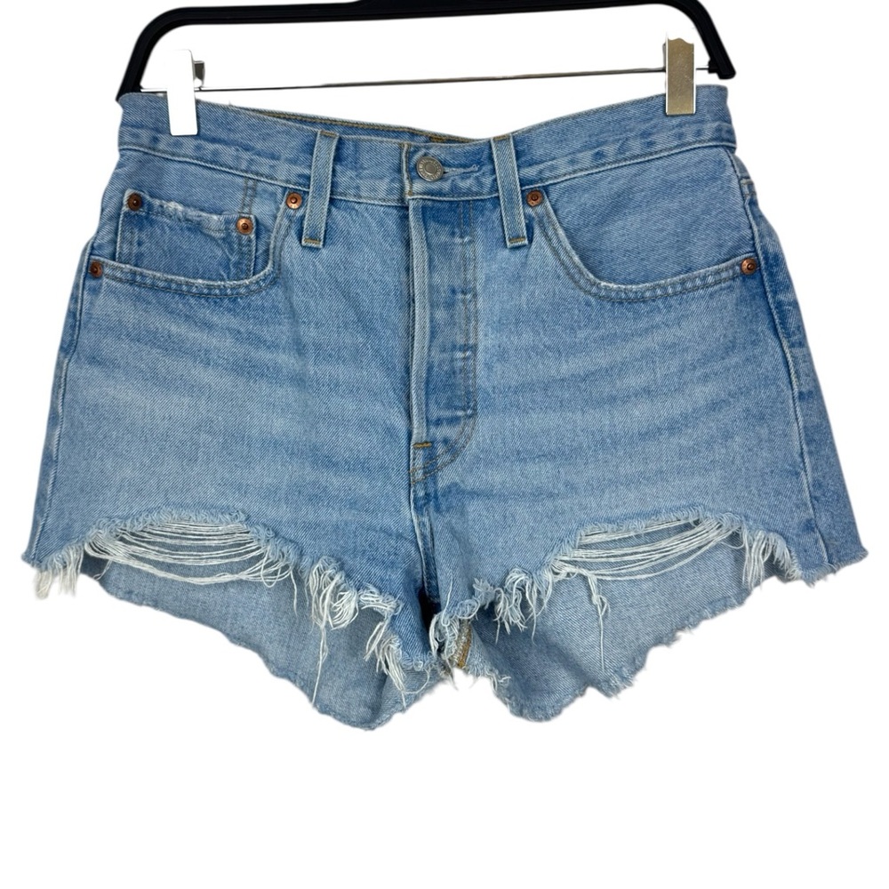 Levis 501 Premium Denim High Rise Cut Off Shorts Light Wash Women's 28